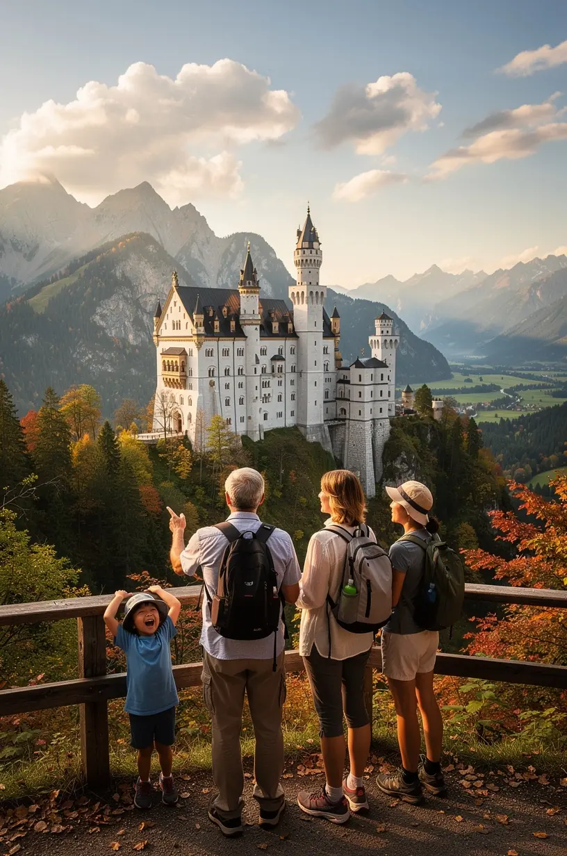 Detailaufnahme von alten Steinmauern und kunstvoll verzierten Fenstern eines deutschen Schlosses auf einer Kulturreise